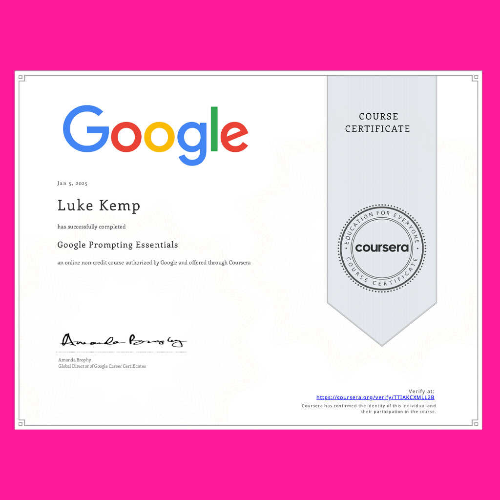 luke kemp google ai promting essentials certificate pink sq optimized